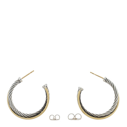 David Yurman Sterling Silver 18K Yellow Gold 31mm Crossover Cable Hoop Earrings 3 of 4