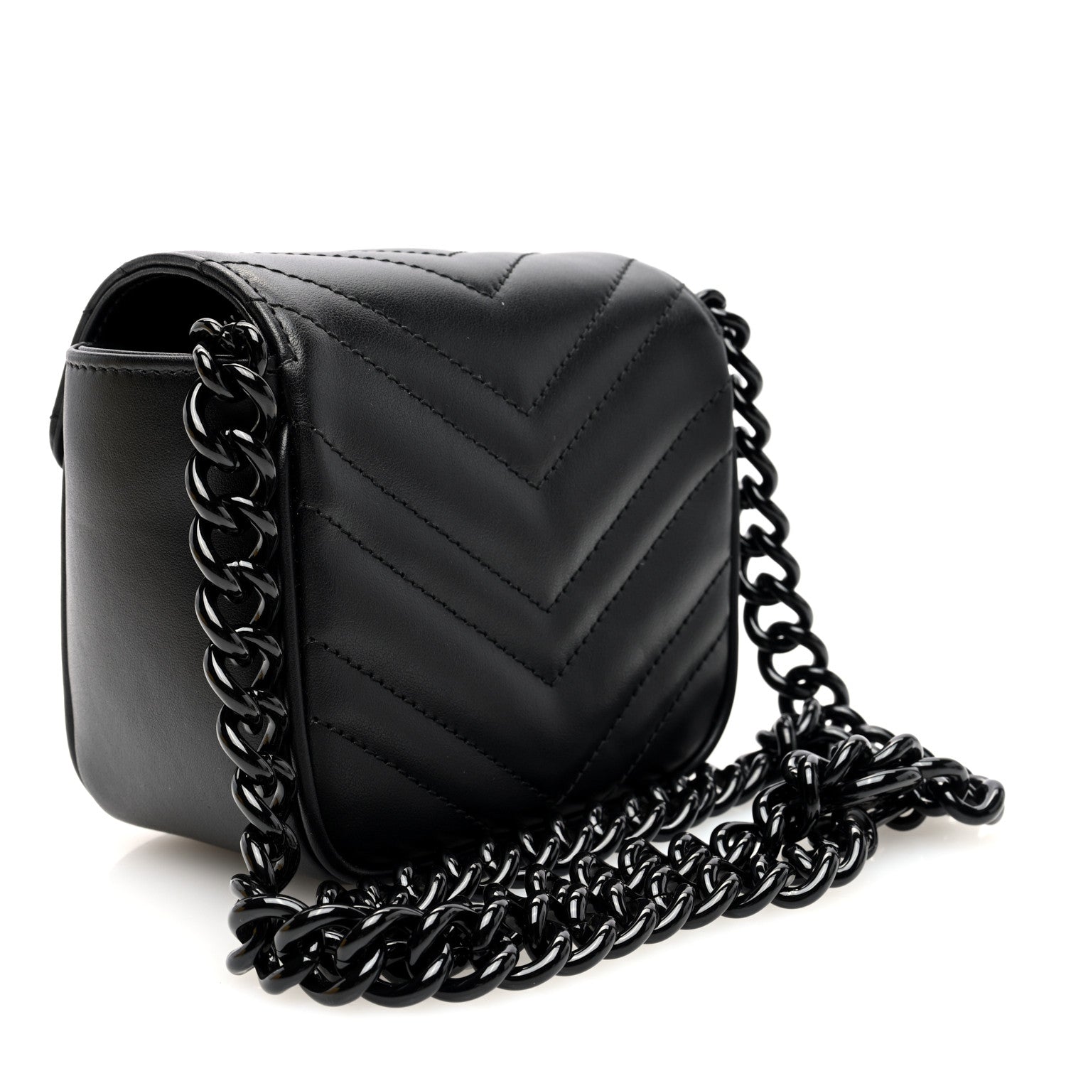 Gucci Calfskin Matelasse Monochrome GG Marmont Chain Mini Belt Bag Black 3 of 9