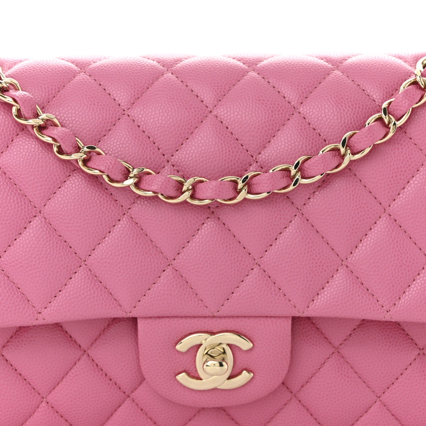 Caviar Quilted Medium Double Flap Pink