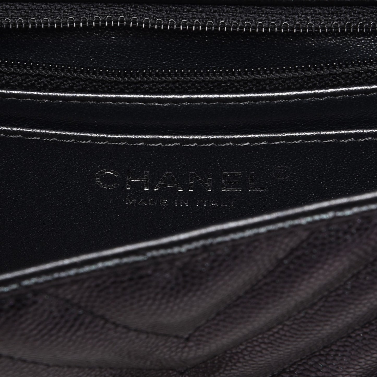 Metallic Caviar Chevron Quilted Mini Rectangular Flap Black