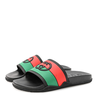 Gucci Rubber Web Womens Interlocking G Slide Sandals 39 Black Green Red 4 of 8