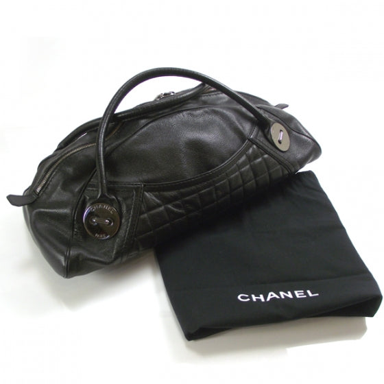 Caviar Square Quilted Dome Satchel Black