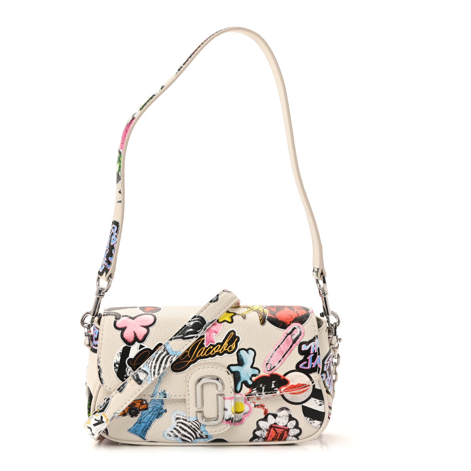 Marc Jacobs Grained Calfskin The Clover Sticker Shoulder Bag White Multicolor 1 of 10