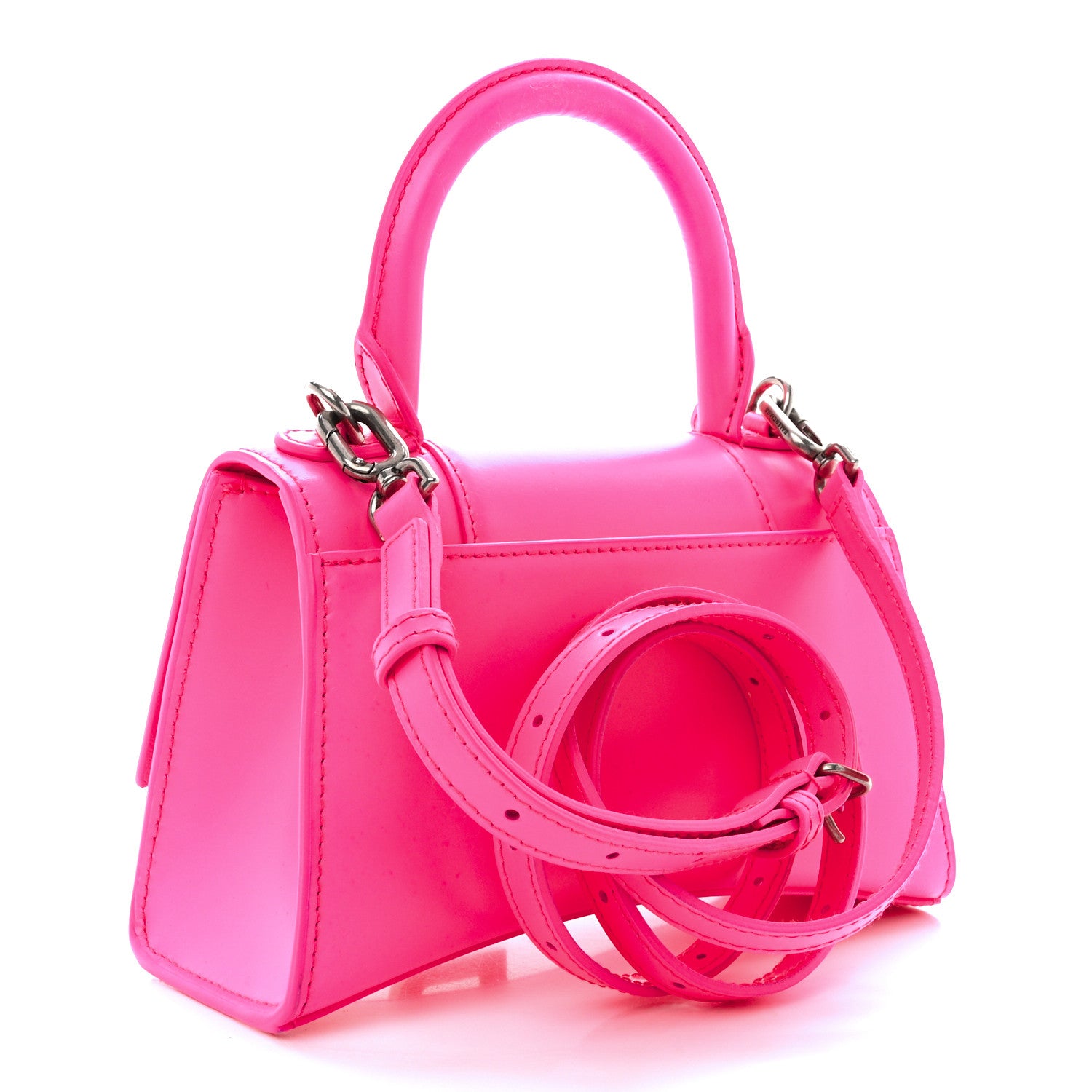 Balenciaga Shiny Box Calfskin Hourglass Top Handle Bag XS Fluo Pink 3 of 16