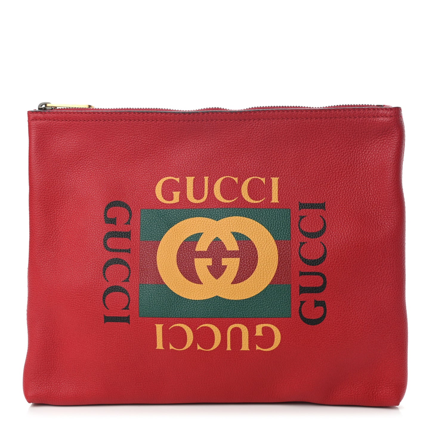 Pebbled Calfskin Medium Logo Portfolio Clutch Hibiscus Red