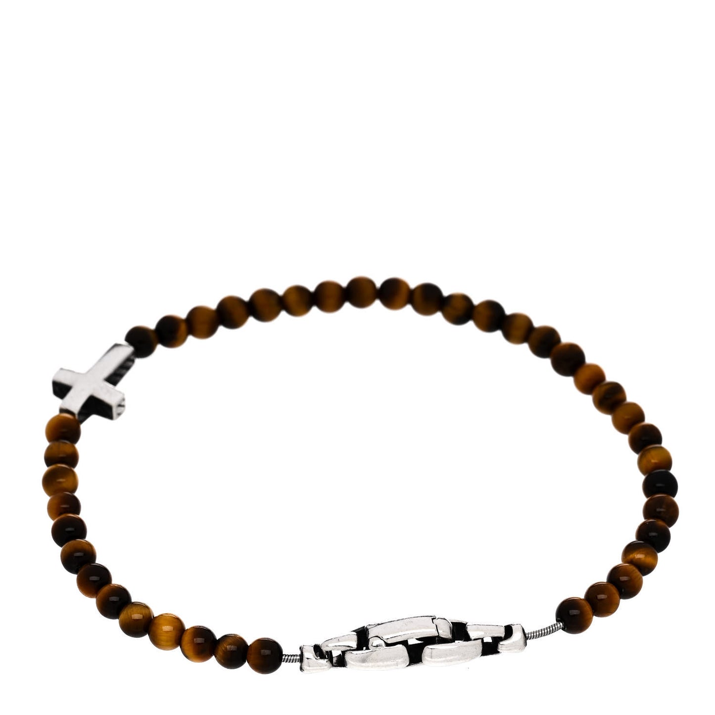 Sterling Silver Tigers Eye 4mm Cross Spiritual Bead Bracelet
