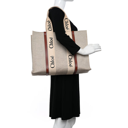 Chloe Cotton Calfskin Large Woody Ribbon Tote White Brown 2 of 12