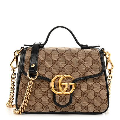 Gucci Monogram Azalea Calfskin Matelasse Diagonal Mini GG Marmont Top Handle Shoulder Bag Beige Ebony Black 1 of 10