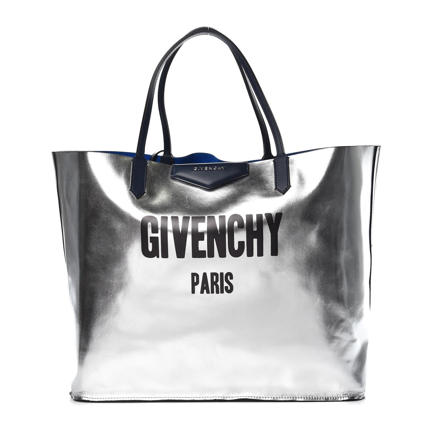 Metallic Calfskin Suede Ombre Large Reversible Antigona Tote Blue Silver