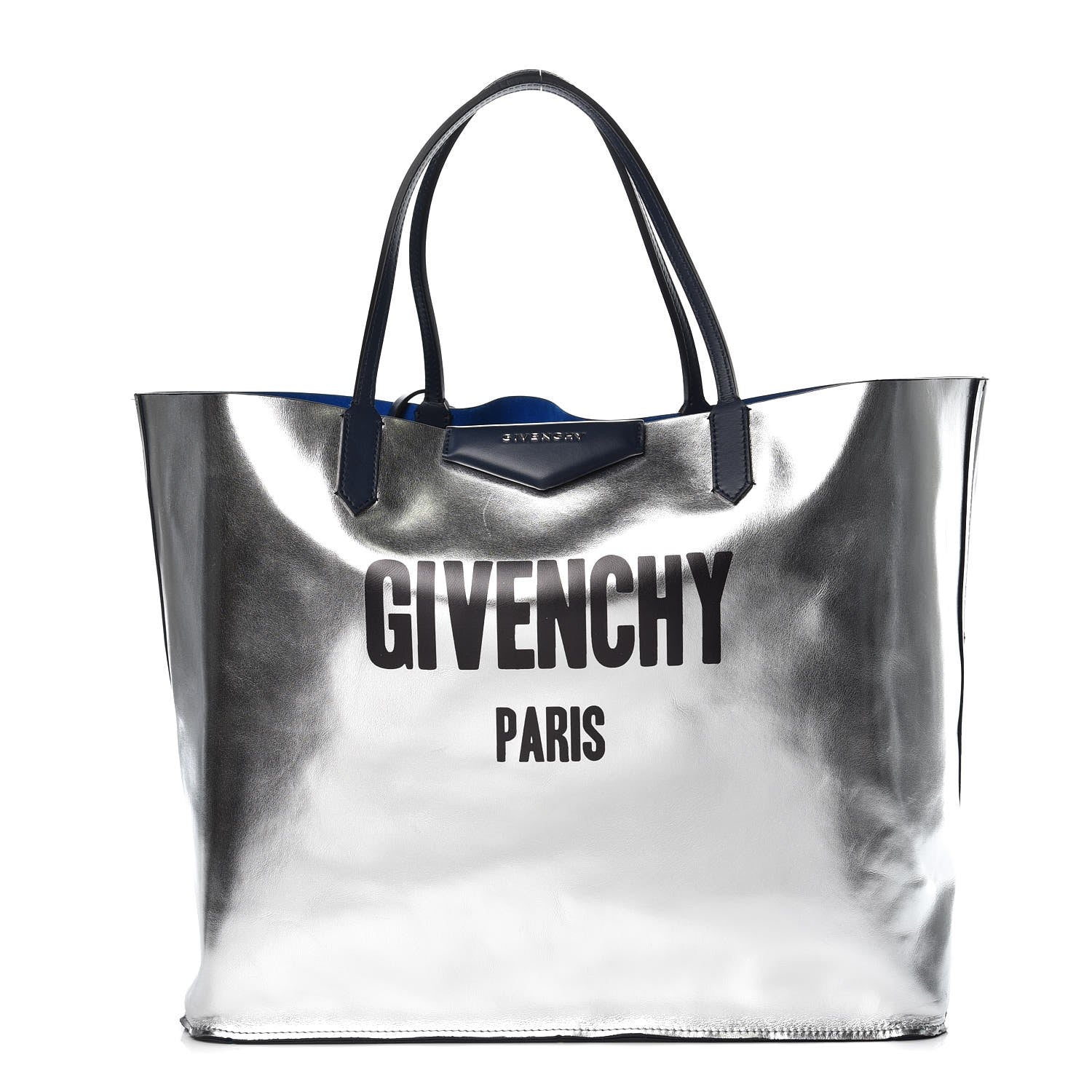 Givenchy Metallic Calfskin Suede Ombre Large Reversible Antigona Tote Blue Silver 4 of 16