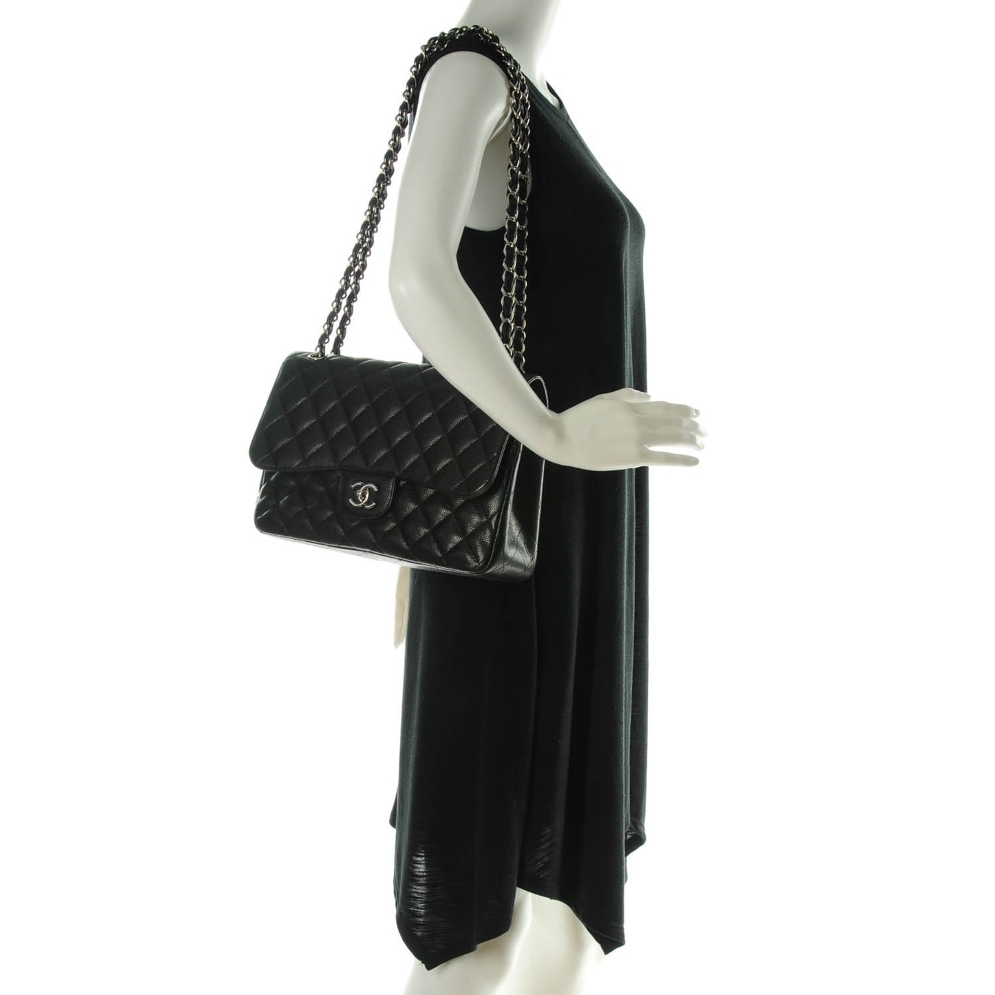 Caviar Quilted Jumbo Double Flap Black