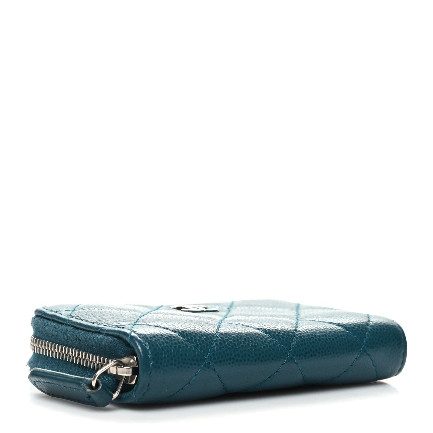 Caviar Quilted Zip Coin Purse Wallet Dark Turquoise