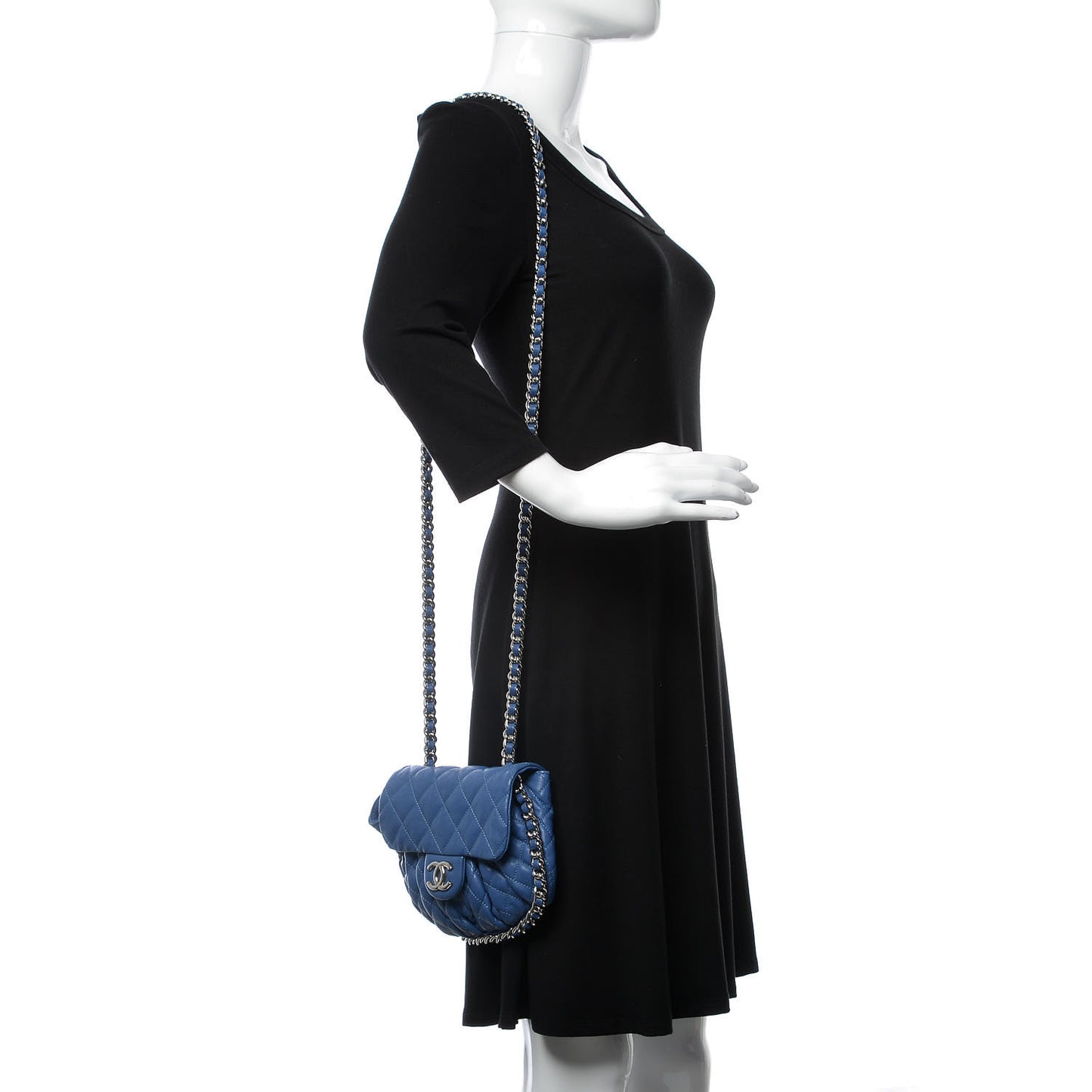 Washed Lambskin Quilted Mini Chain Around Flap Blue