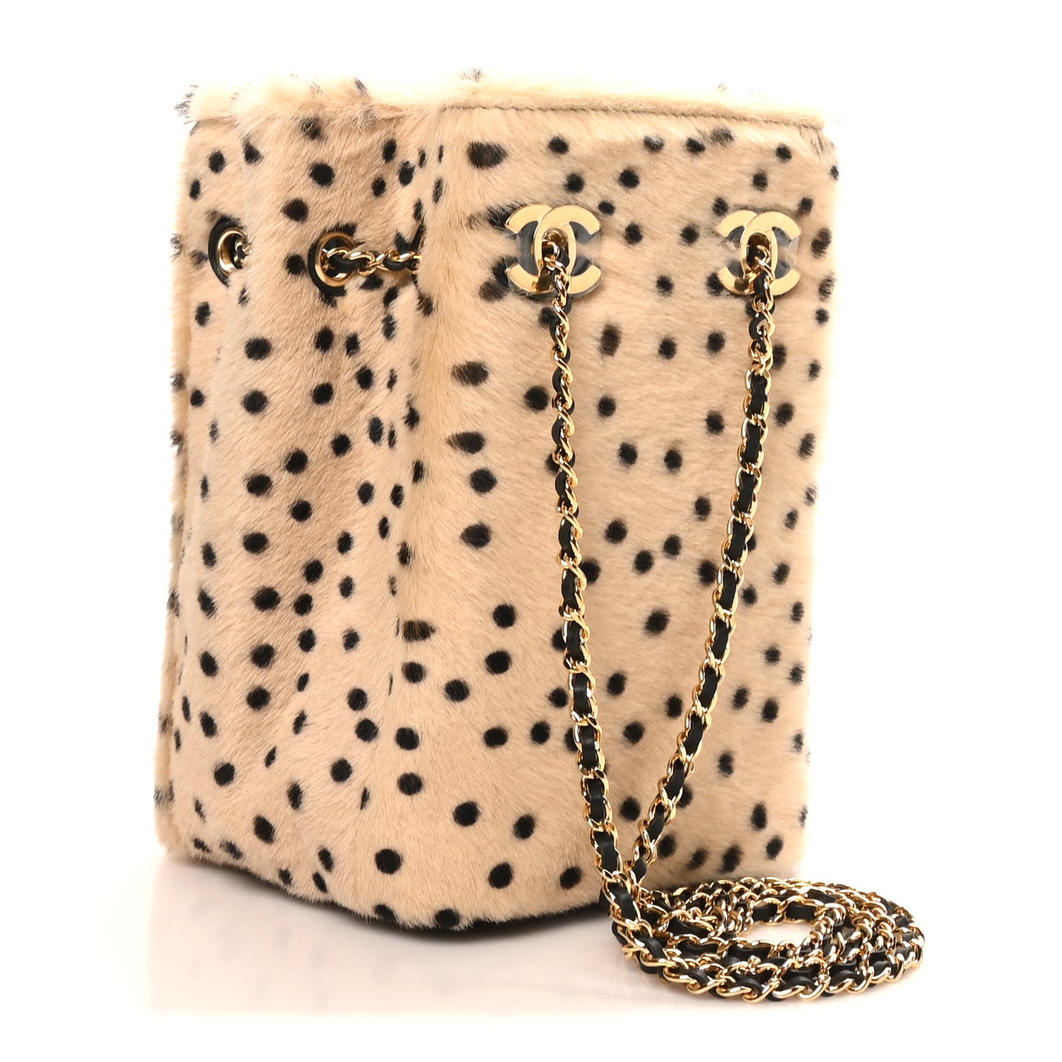 Chanel Pony Hair Cheetah Printed CC Chain Bucket Bag Light Beige Black 5 of 21