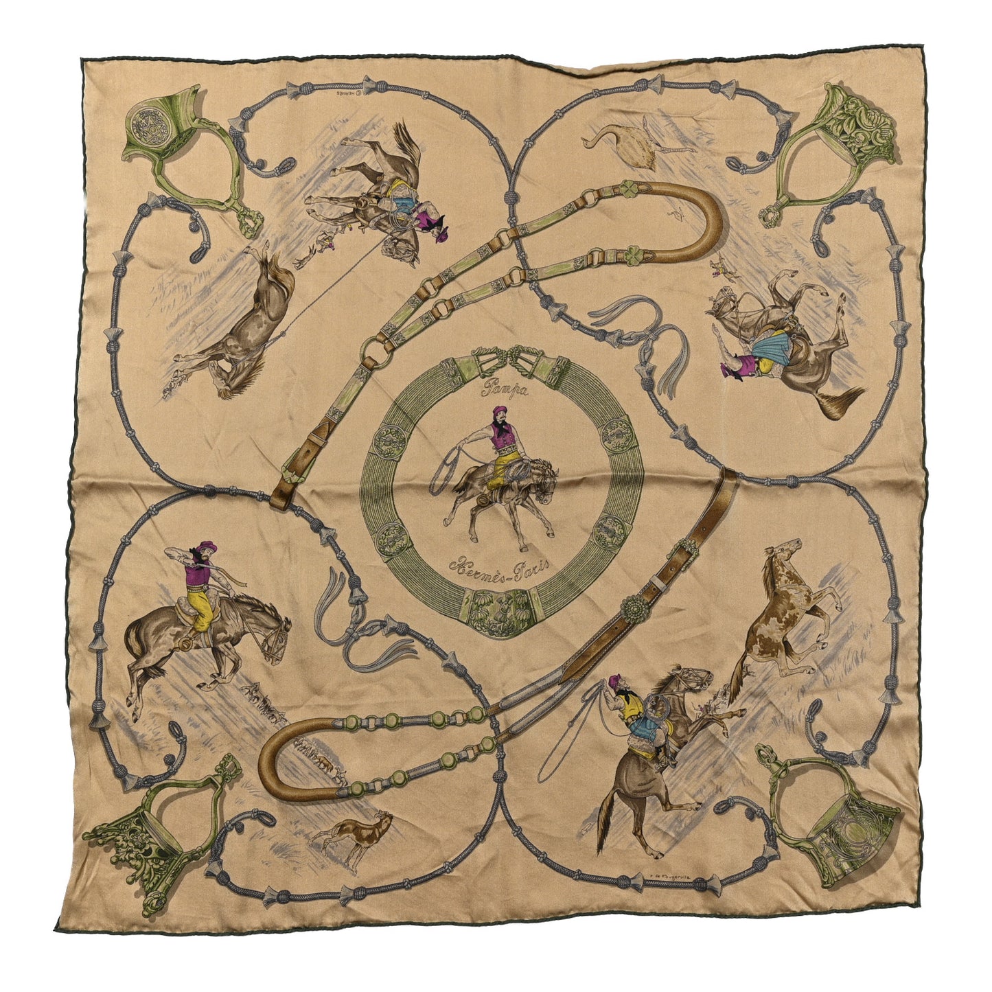 Silk Pampa Scarf 70 Beige Dore Kaki
