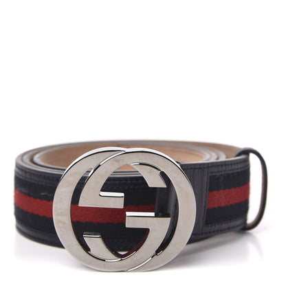 Gucci Calfskin Web Interlocking G Belt 115 46 Navy 1 of 5