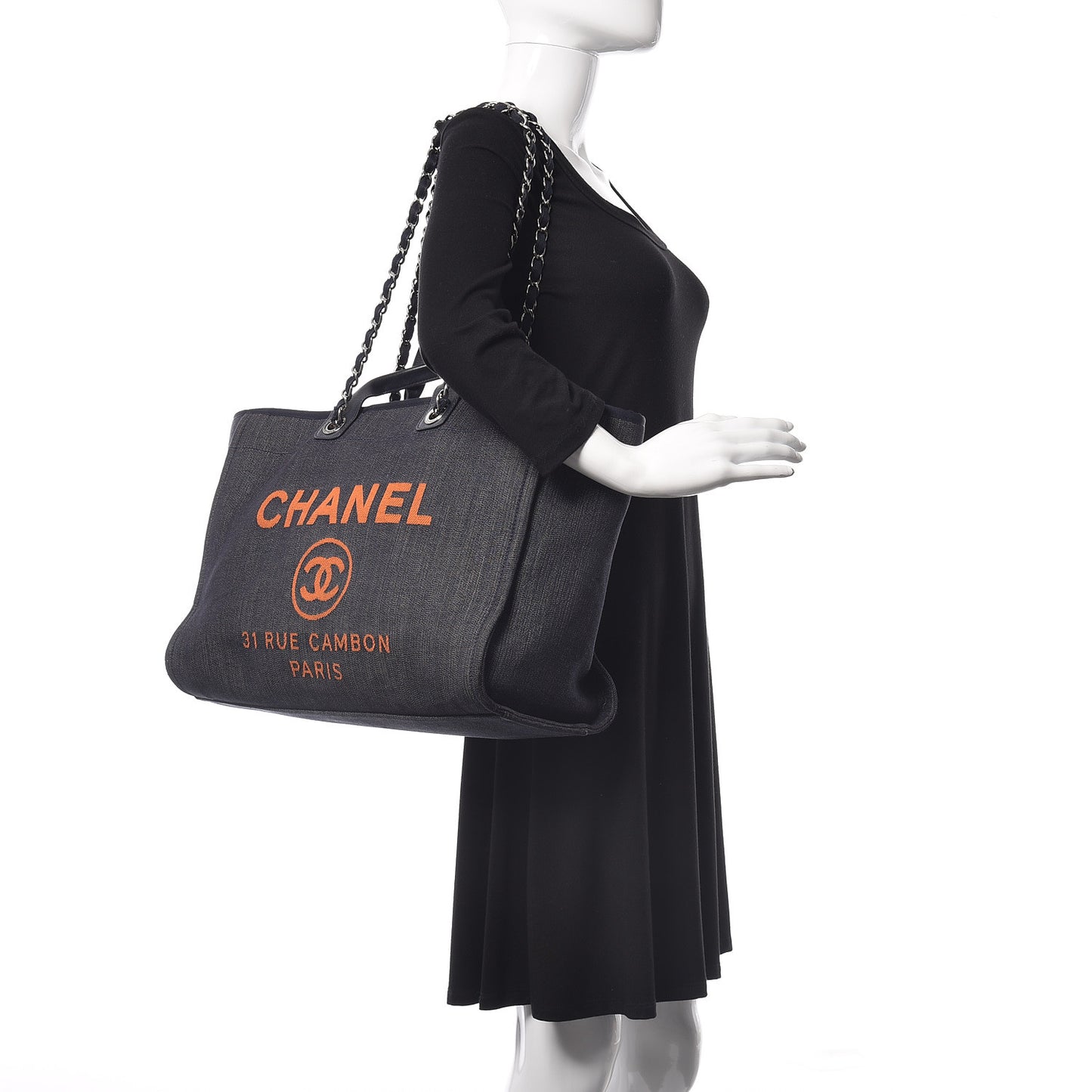 Denim Large Deauville Tote Blue Orange