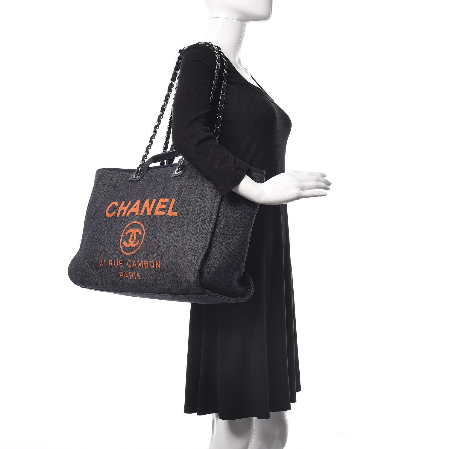 Chanel Denim Large Deauville Tote Blue Orange 3 of 10
