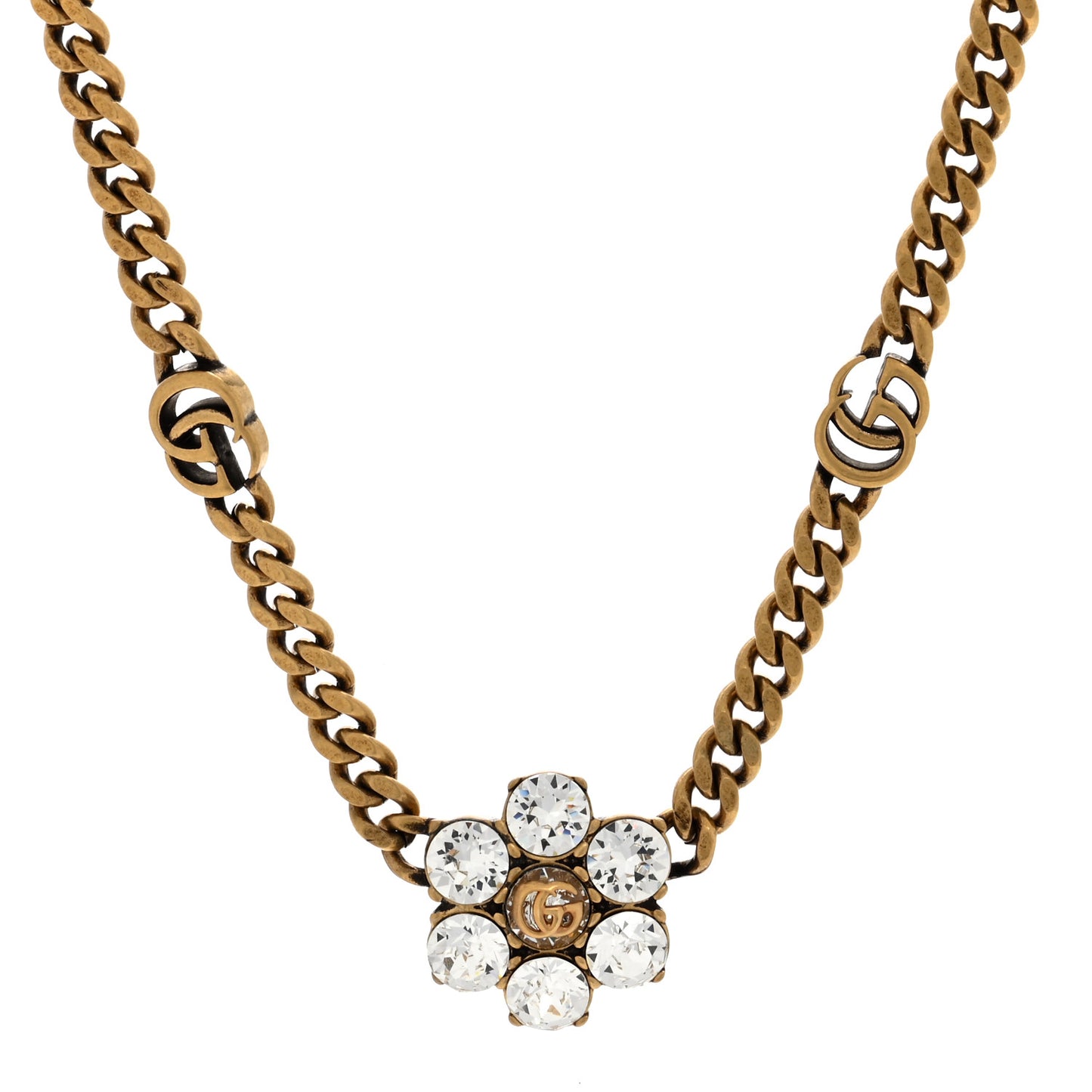 Metal Crystal Double G Necklace Aged Gold