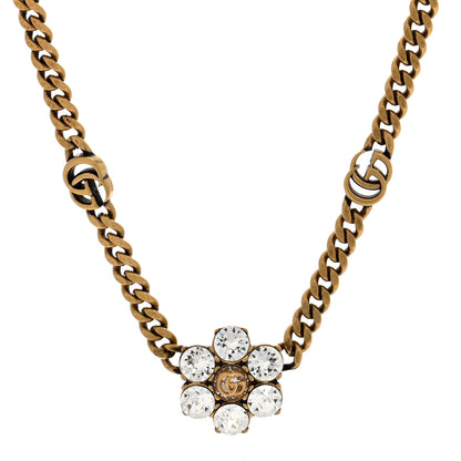 Gucci Metal Crystal Double G Necklace Aged Gold 1 of 4