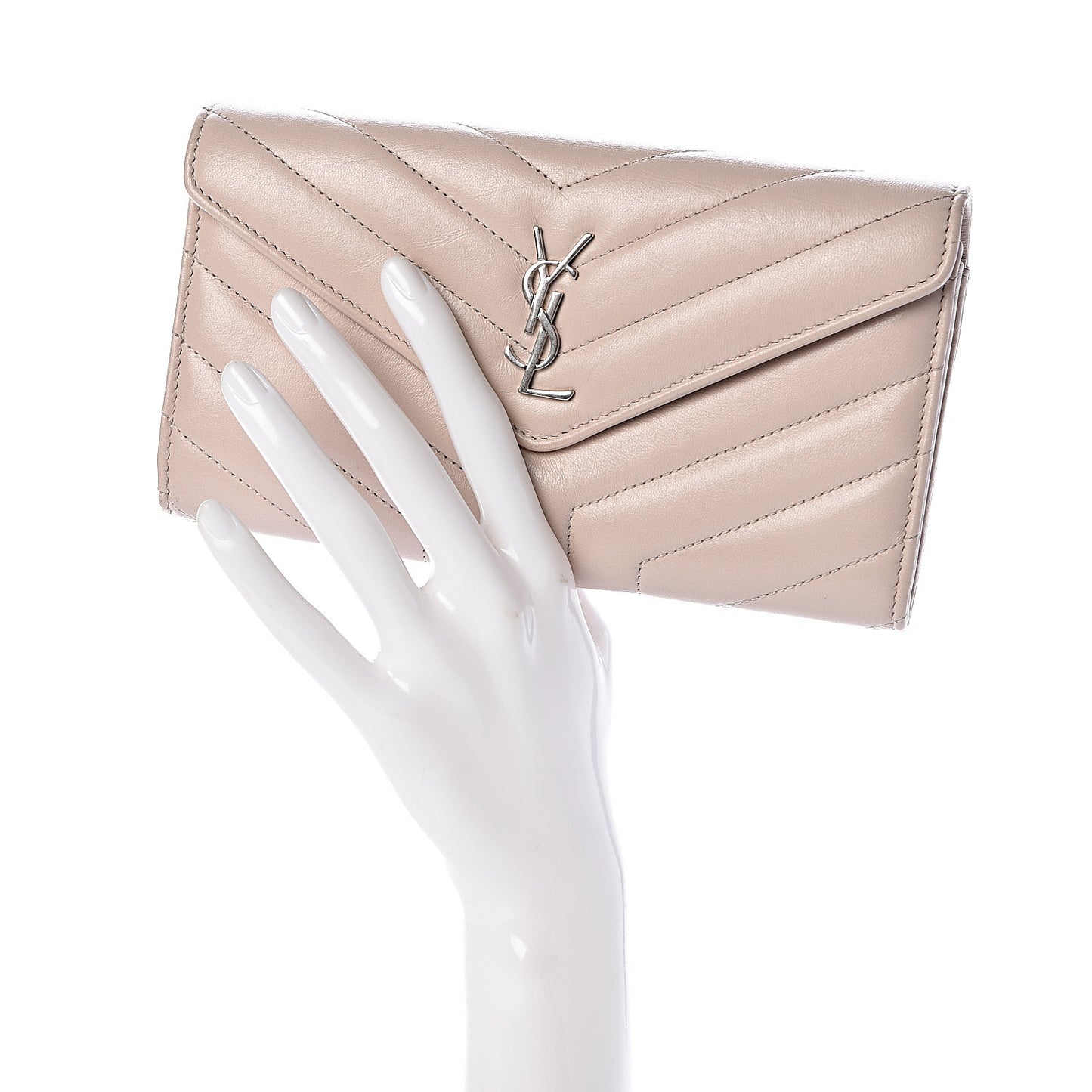 Lambskin Y Quilted Monogram Large Loulou Flap Wallet Nude Powder