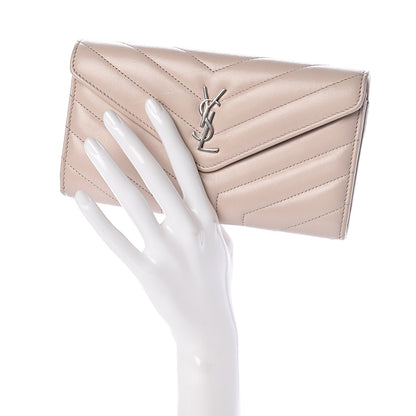 Saint Laurent Lambskin Y Quilted Monogram Large Loulou Flap Wallet Nude Powder 2 of 6