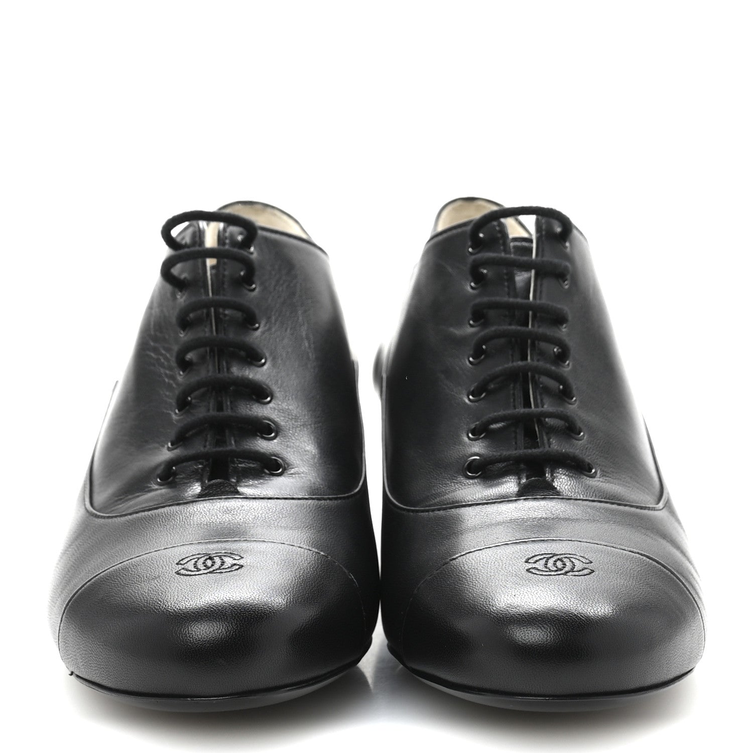 Chanel Smooth Lambskin Lace Up Shoes 39 Black 3 of 9