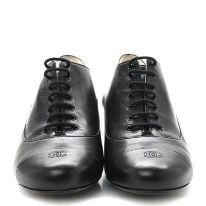 Chanel Smooth Lambskin Lace Up Shoes 39 Black 3 of 9
