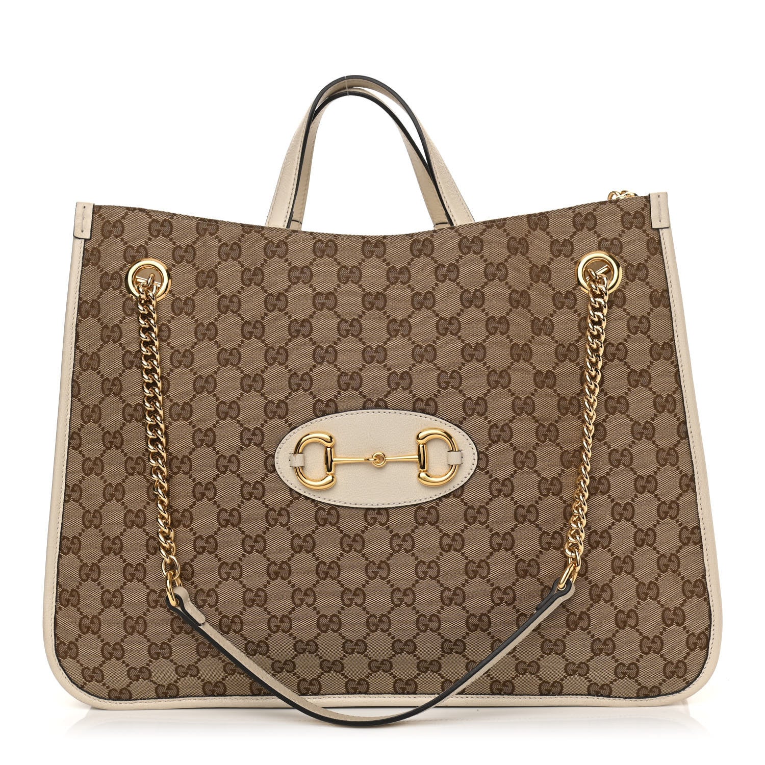 Gucci Monogram Calfskin Large Horsebit 1955 Tote Bag Beige Mystic White 1 of 13
