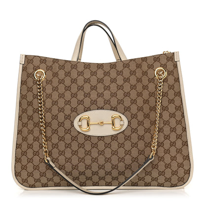 Gucci Monogram Calfskin Large Horsebit 1955 Tote Bag Beige Mystic White 1 of 13