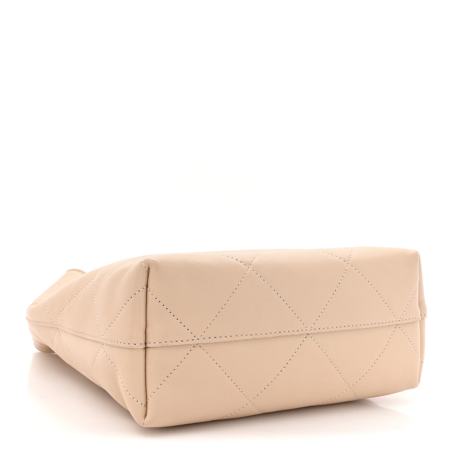 Shiny Lambskin Quilted Small Hobo Beige