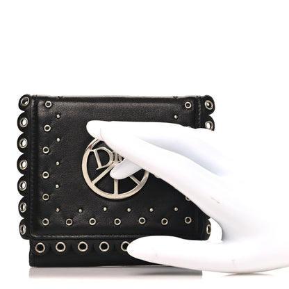 Christian Dior Calfskin Studded Peace Compact Wallet Black 2 of 8