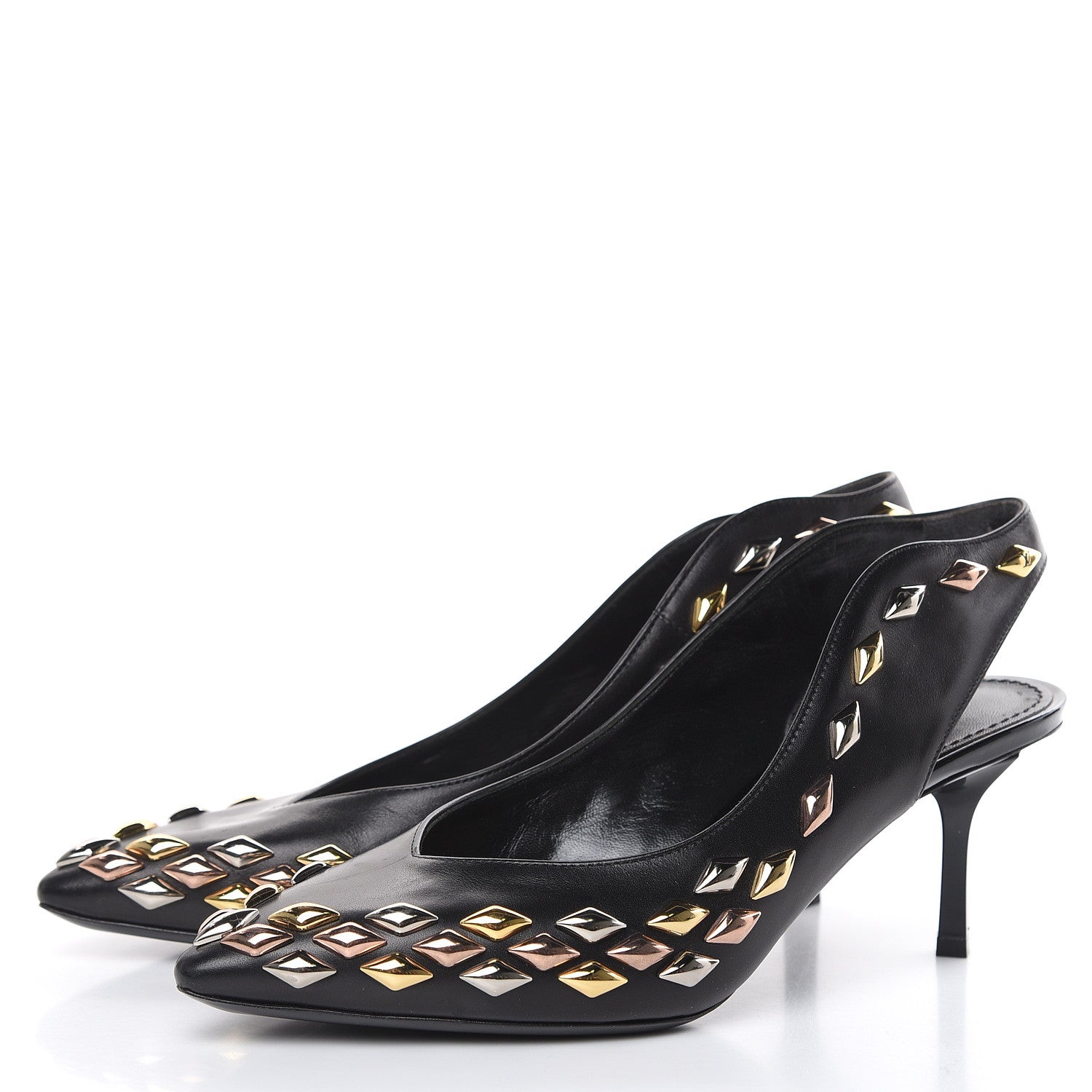 Louis Vuitton Calfskin Studded Gold Rush Slingback Pumps 36 Black 3 of 8