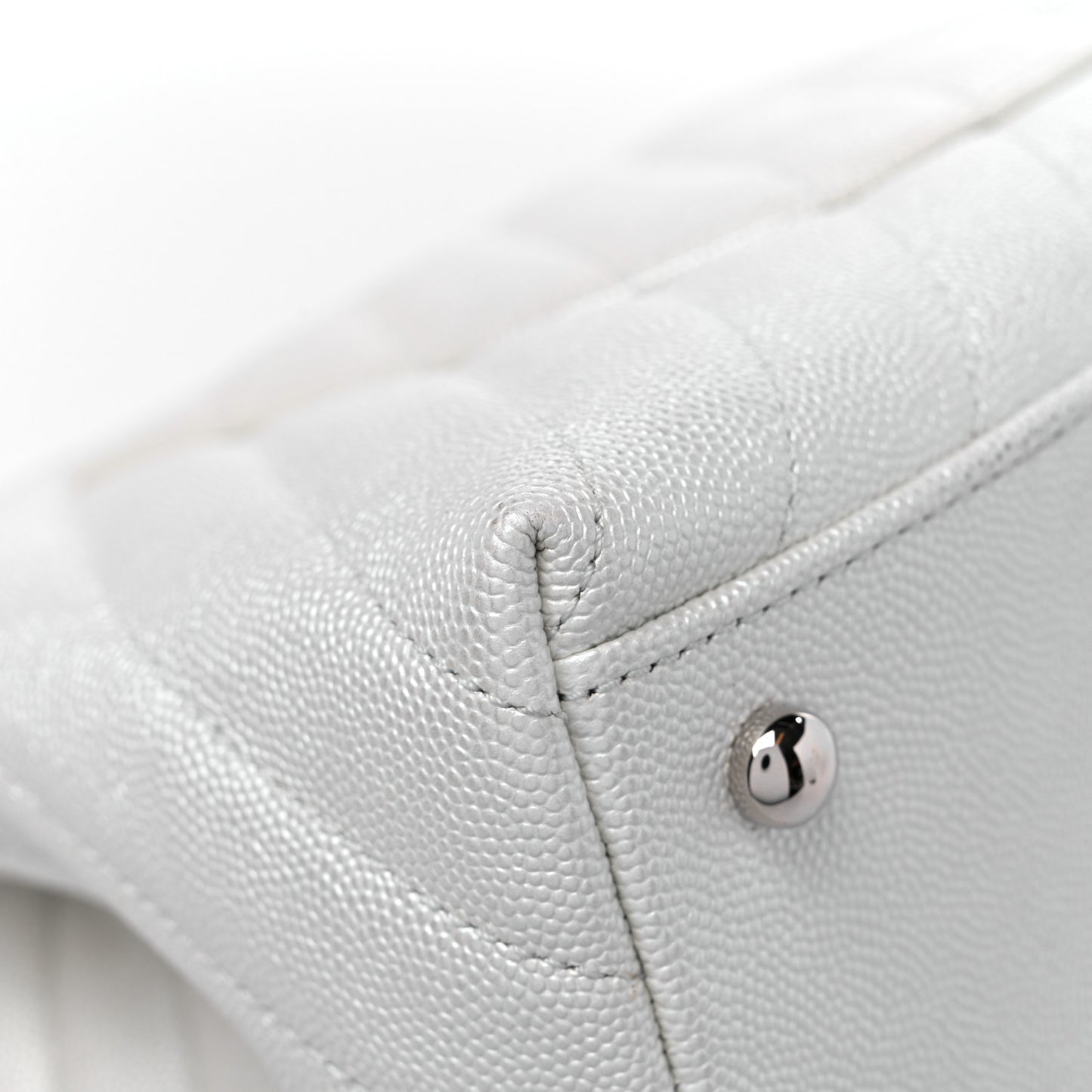 Iridescent Caviar Chevron Quilted Small Coco Handle Flap White