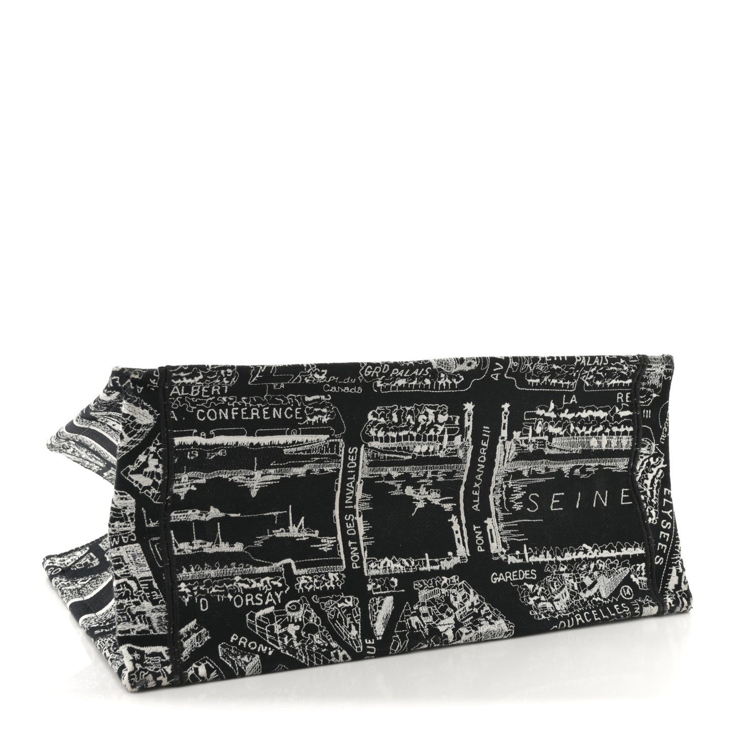 Canvas Embroidered Medium Plan De Paris Book Tote Black White