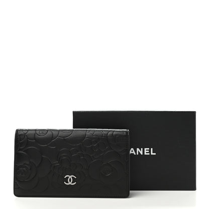 Chanel Lambskin Camellia Embossed Yen Wallet Black 10 of 10