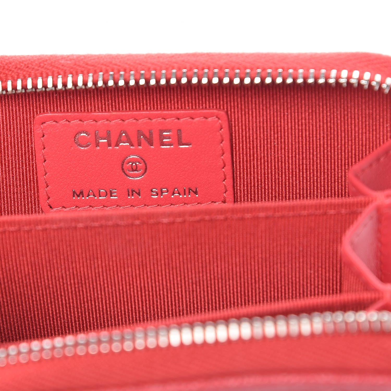 Chanel Caviar Chevron Quilted Zip Coin Purse Light Red 6 of 13