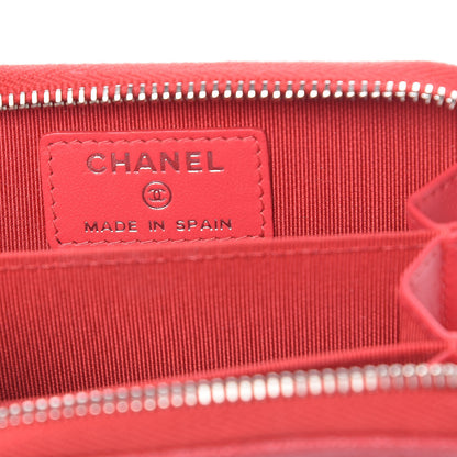 Chanel Caviar Chevron Quilted Zip Coin Purse Light Red 6 of 13