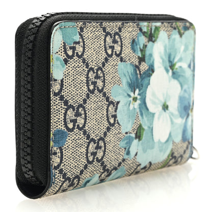 Gucci GG Supreme Monogram Blooms Zip Around Card Case Wallet Beige Blue Navy 5 of 6