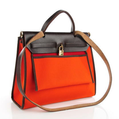 Hermes Toile Vache Calfskin Herbag 30 PM Orange Red 3 of 12