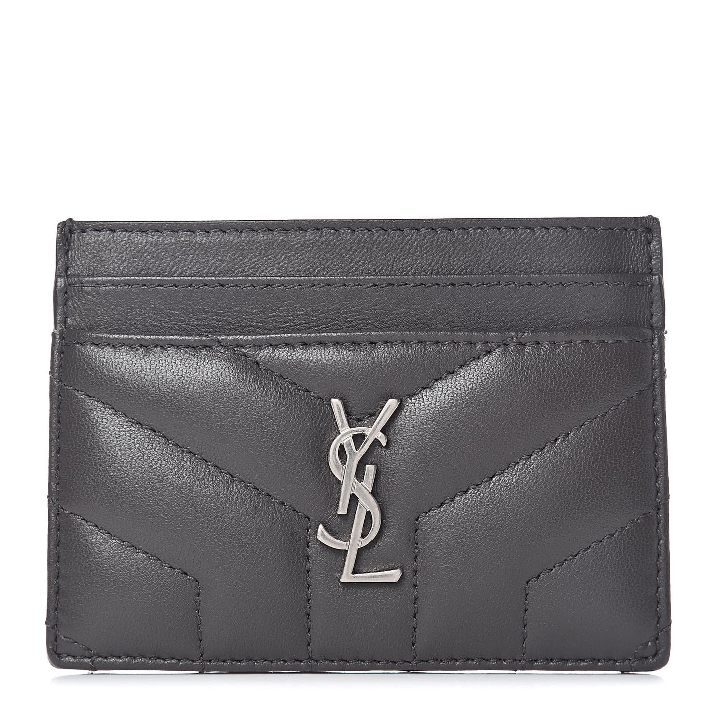 Calfskin Y Quilted Monogram LouLou Credit Card Case Asphalt