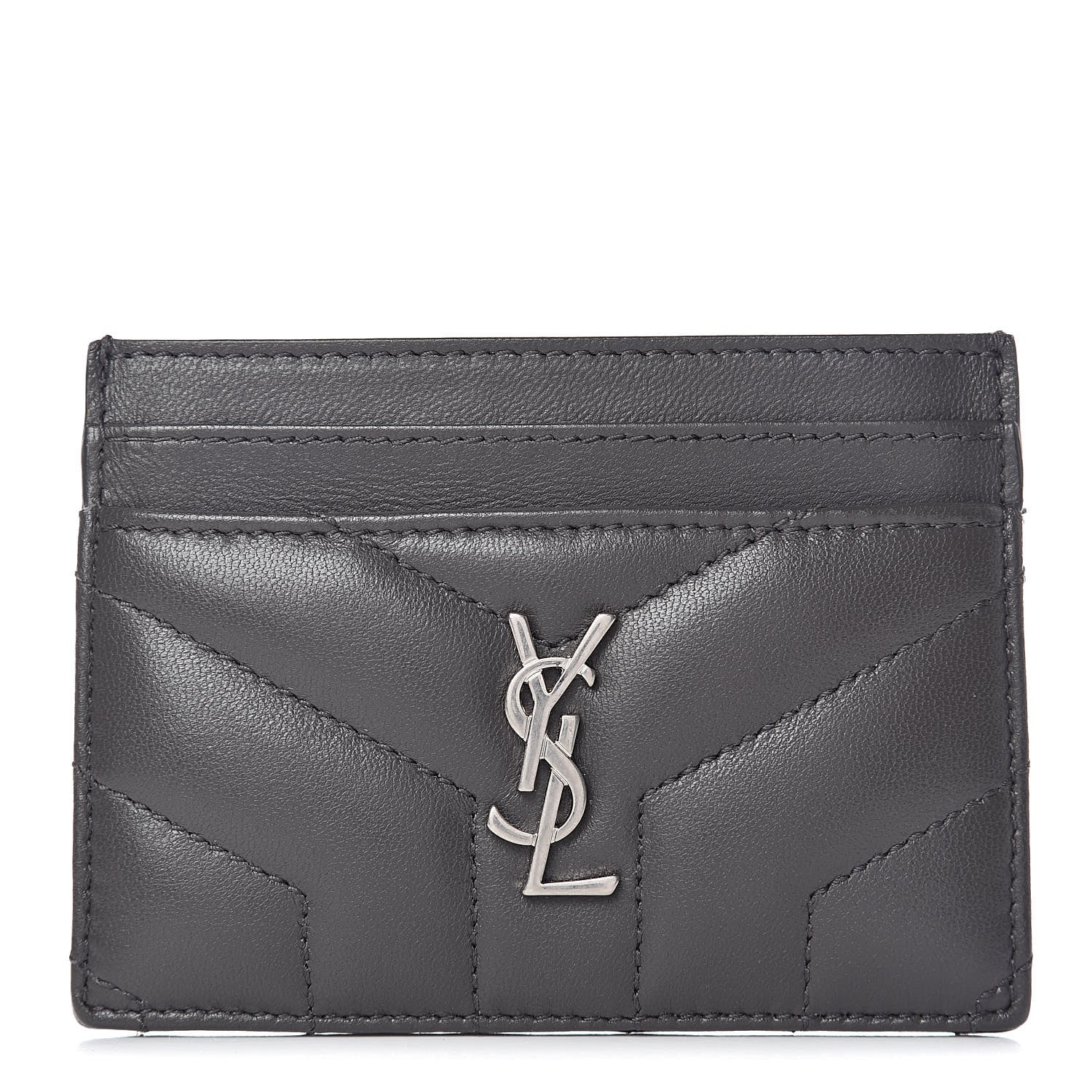 Saint Laurent Calfskin Y Quilted Monogram LouLou Credit Card Case Asphalt 1 of 9