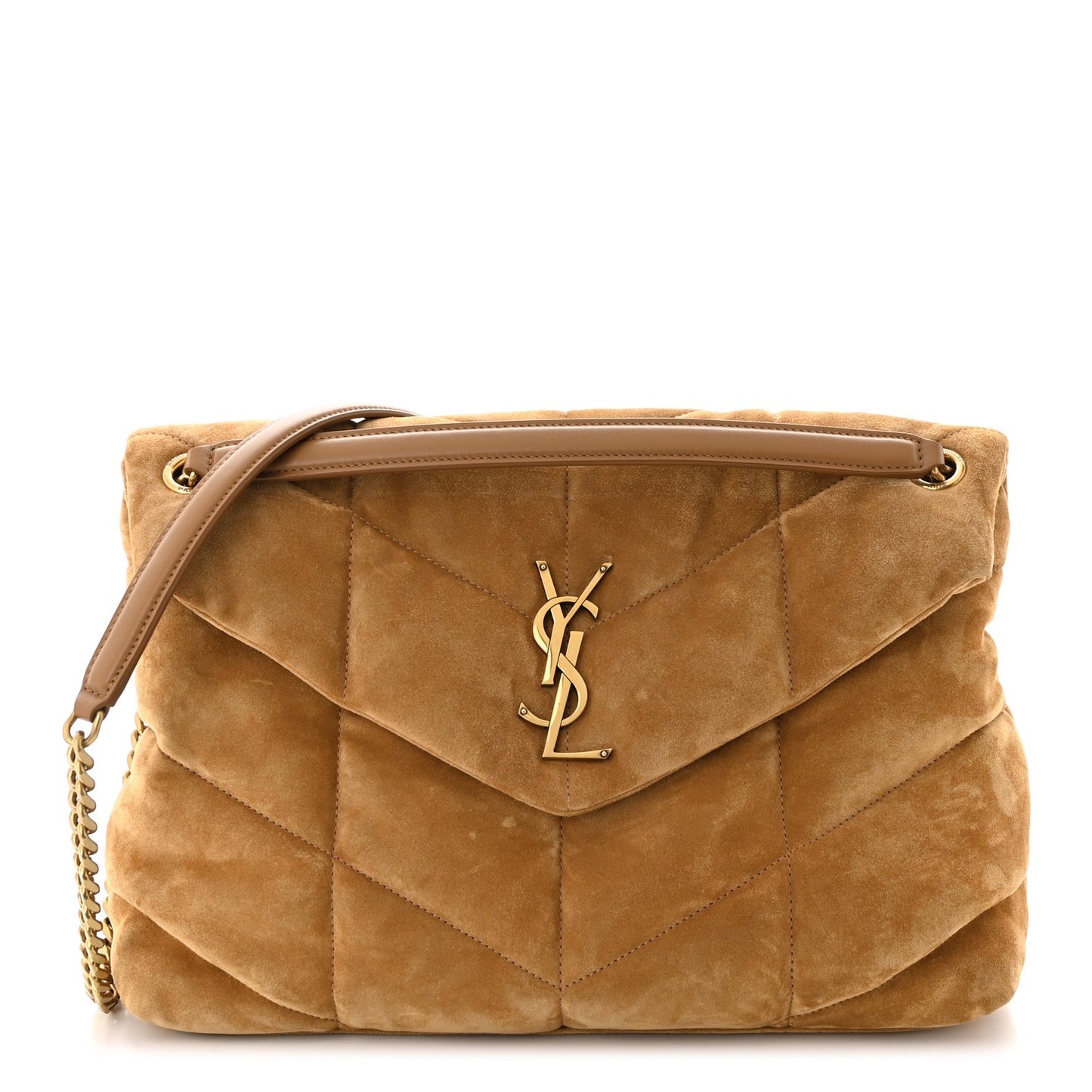 Suede Calfskin Quilted Medium Loulou Puffer Monogram Chain Satchel Cinnamon
