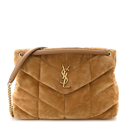Saint Laurent Suede Calfskin Quilted Medium Loulou Puffer Monogram Chain Satchel Cinnamon 1 of 11