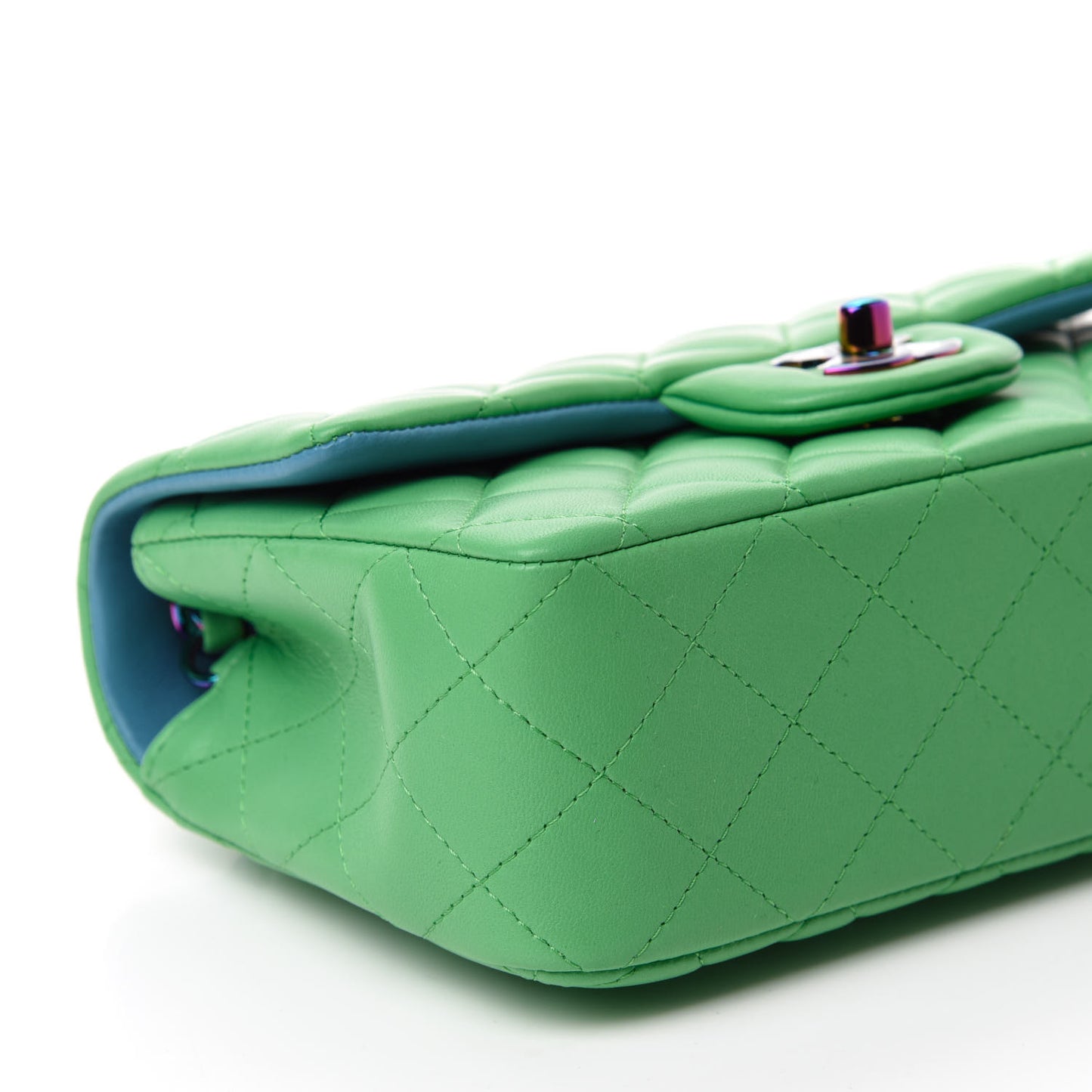 Lambskin Quilted Mini Rectangular Flap Green Blue