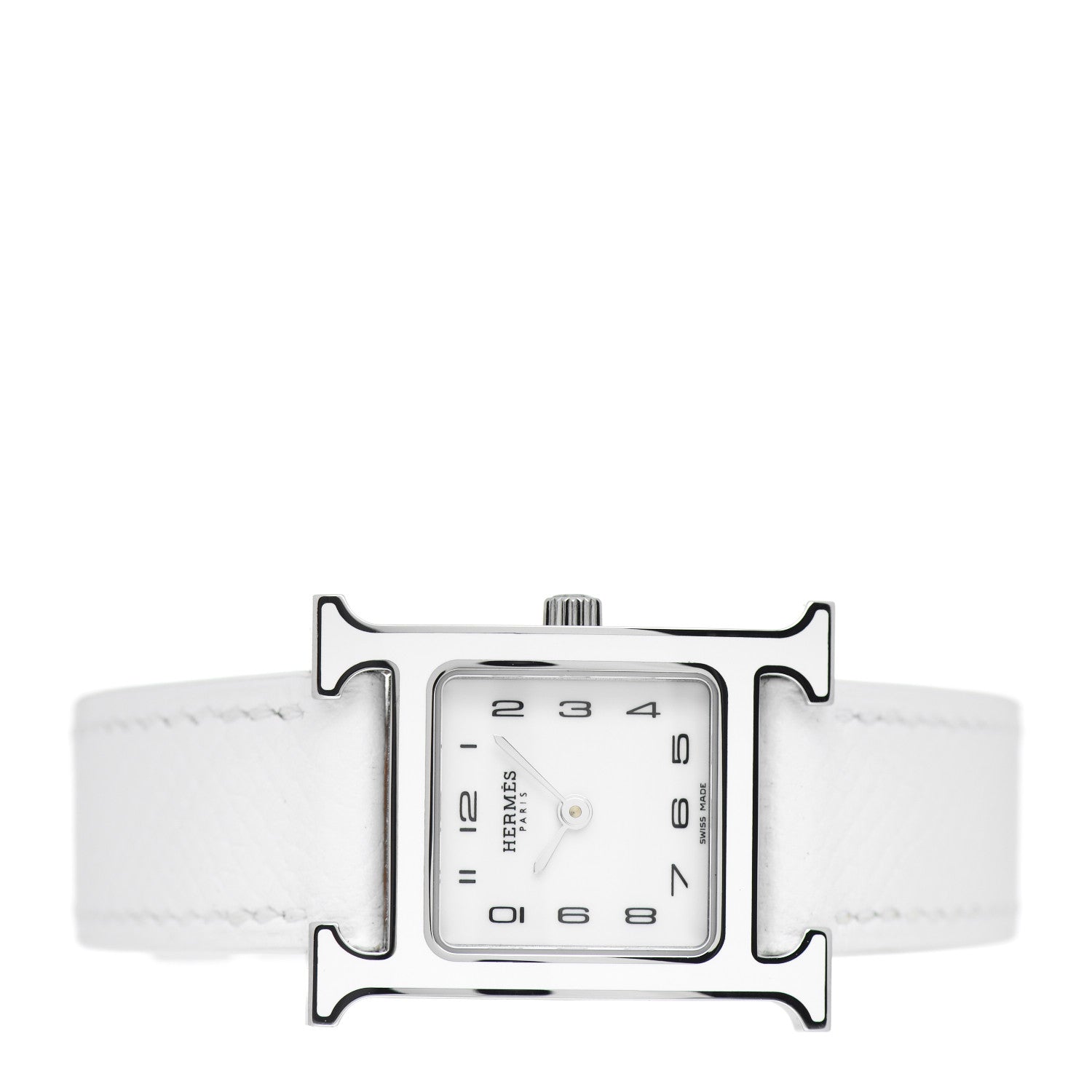 Hermes Stainless Steel Epsom Lacquer 21mm Heure H Hour Quartz Watch Blanc 2 of 5