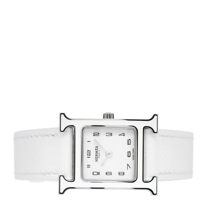Hermes Stainless Steel Epsom Lacquer 21mm Heure H Hour Quartz Watch Blanc 2 of 5