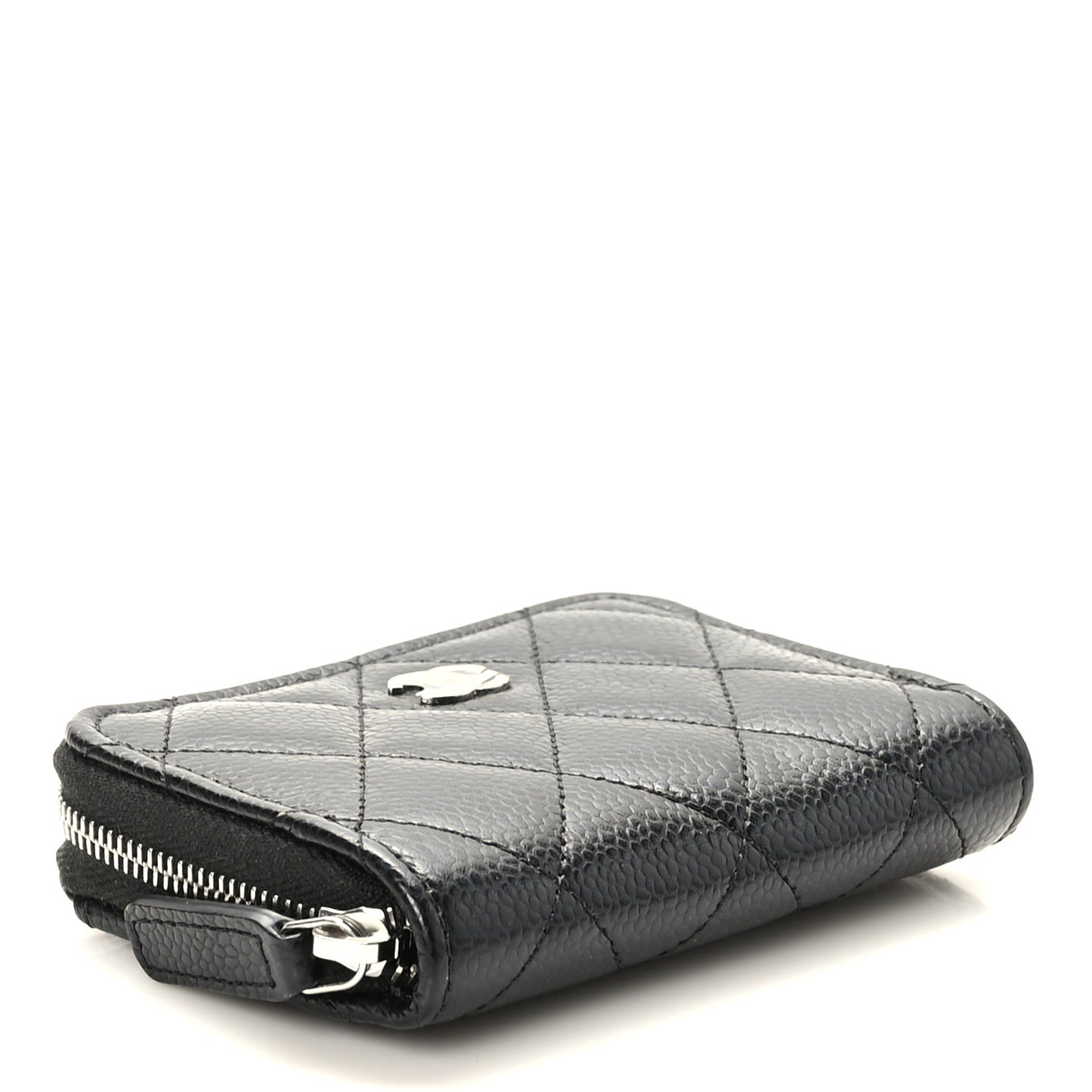 Caviar Quilted Zip Coin Purse Wallet Black