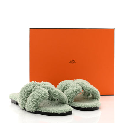Hermes Woolskin Oran Sandals 39.5 Vert D’eau 8 of 8