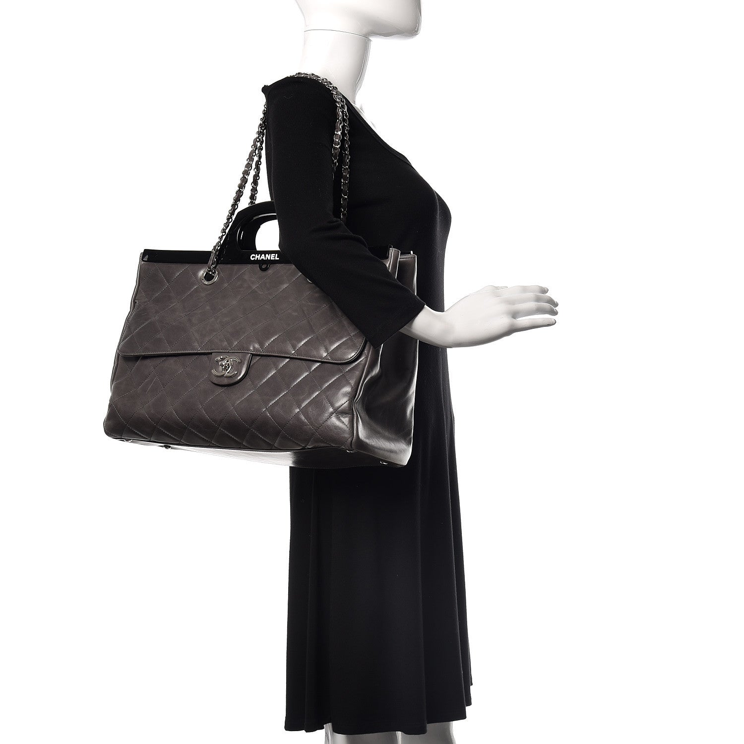 Chanel Glazed Calfskin Quilted Large CC Delivery Tote Grey 2 of 10